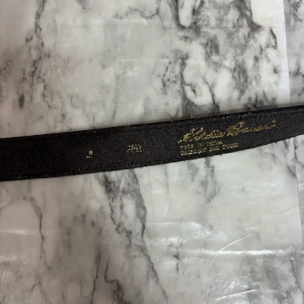 Vintage Eddie Bauer Leather Belt size medium black print buckle